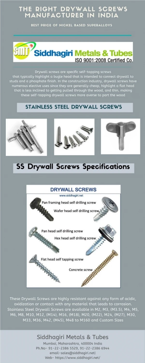 Drywall Screws Manufacturers in India