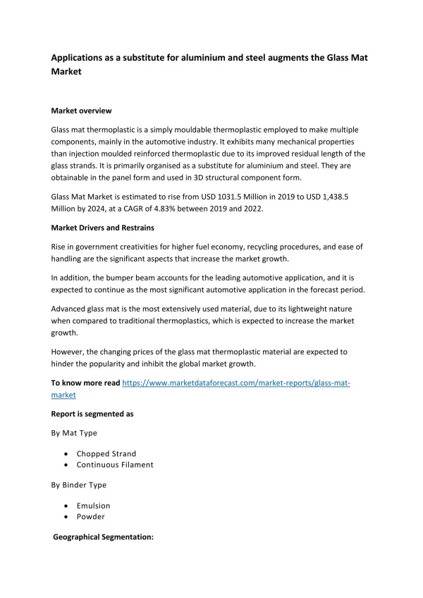 applications as a substitute for aluminium