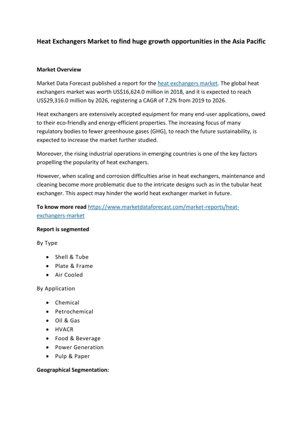 Heat Exchangers Market  Analysis-2019
