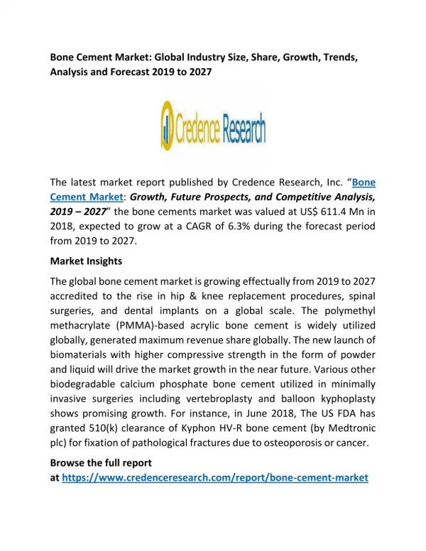 bone cement market global industry size share