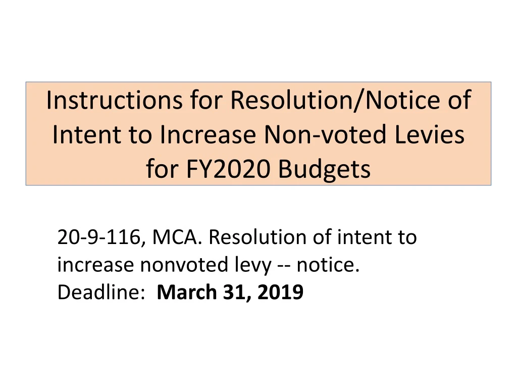 instructions for resolution notice of intent to increase non voted levies for fy2020 budgets