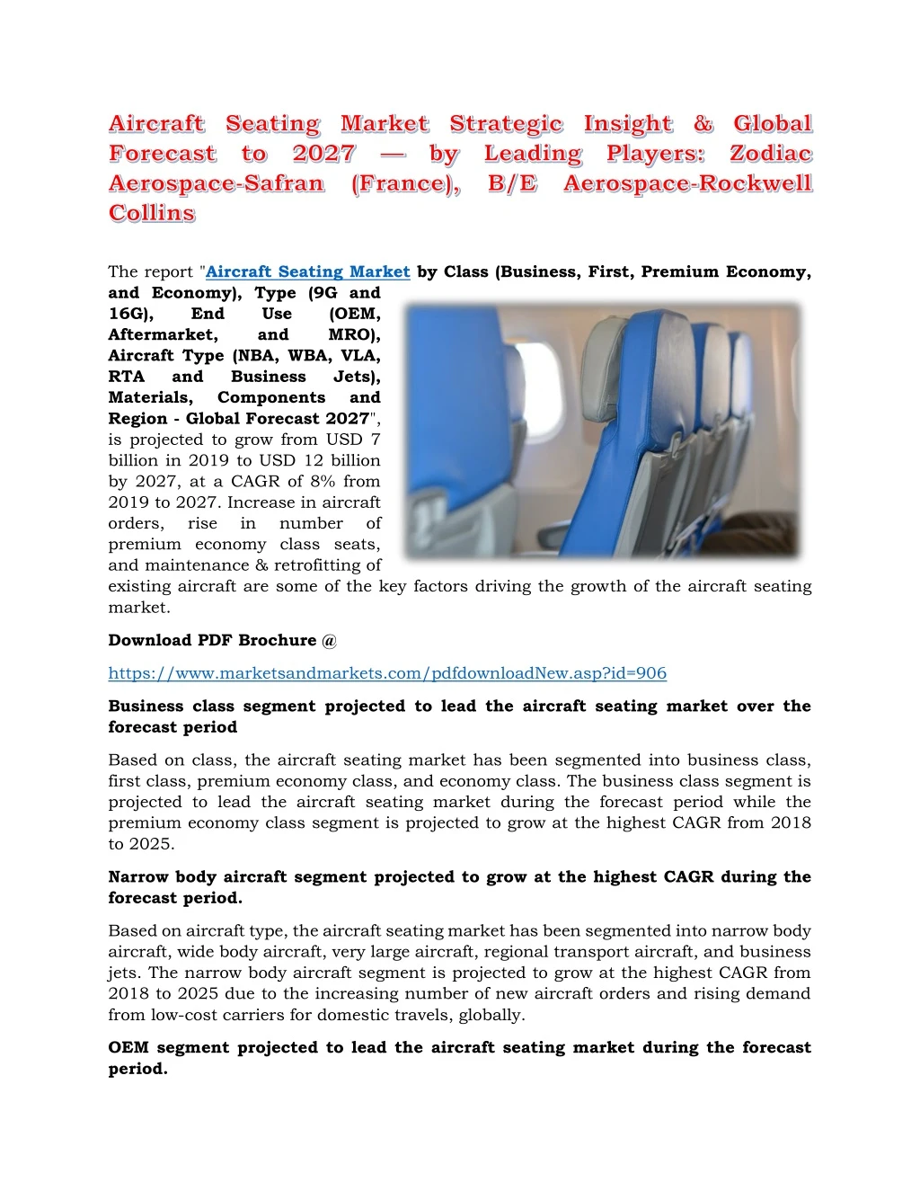 the report aircraft seating market by class