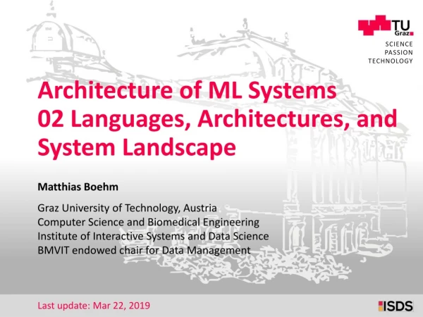 Architecture of ML Systems 02 Languages, Architectures, and System Landscape