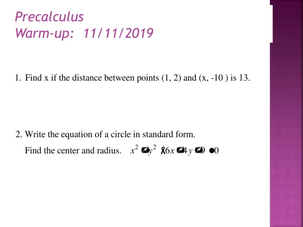 Precalculus Warm-up: 1/26/2012