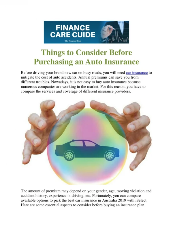 Things to Consider Before Purchasing an Auto Insurance