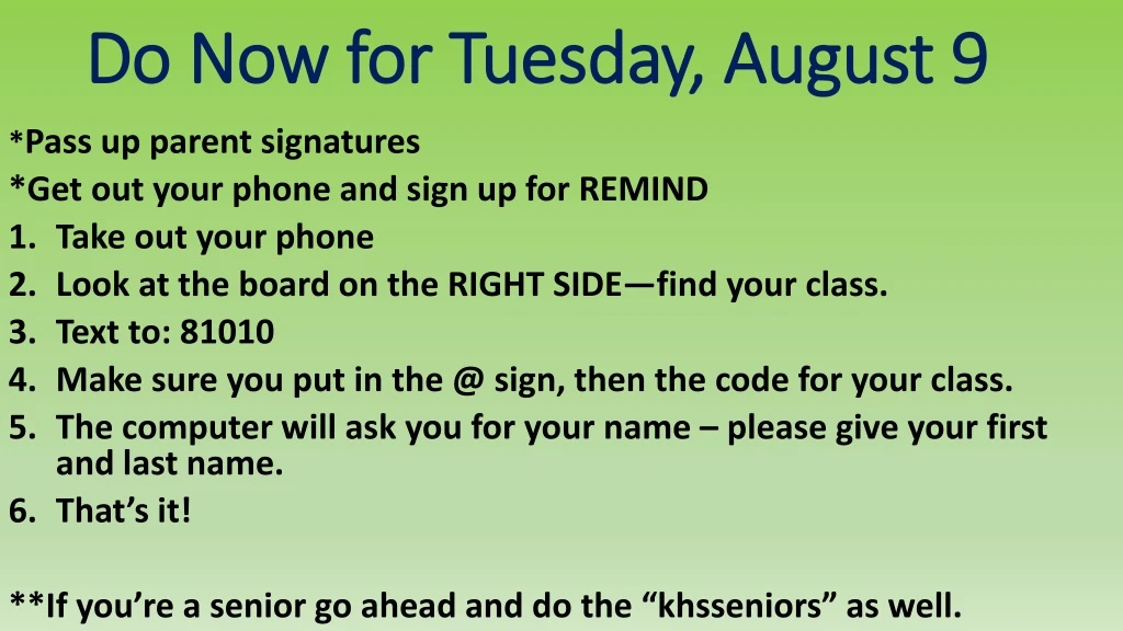 do now for tuesday august 9