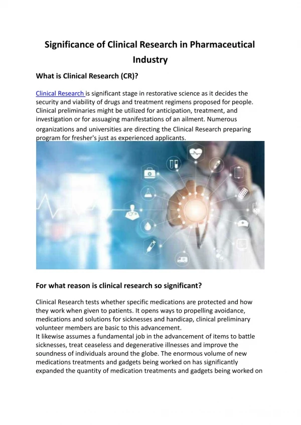 Significance Of Clinical Research