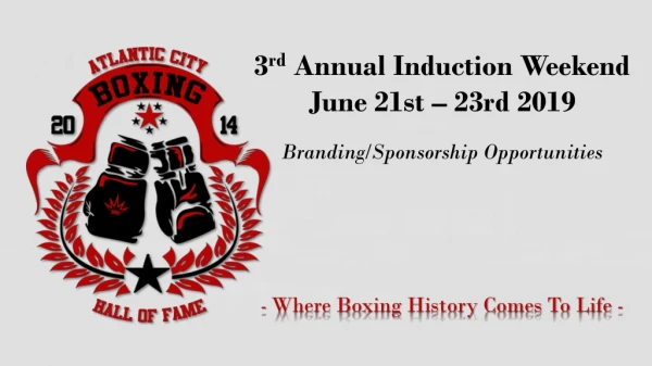 3 rd Annual Induction Weekend June 21st – 23rd 2019 Branding/Sponsorship Opportunities