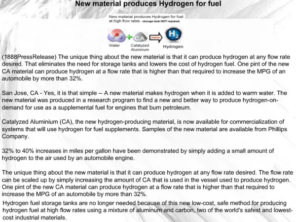 New material produces Hydrogen for fuel