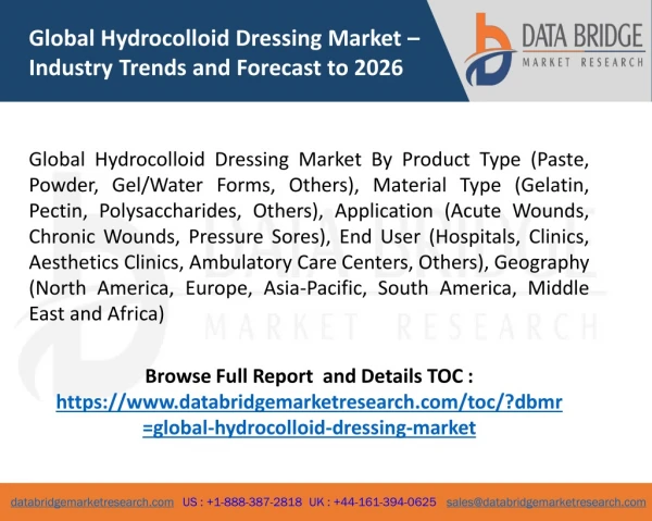 Global Hydrocolloid Dressing Market – Industry Trends and Forecast to 2026