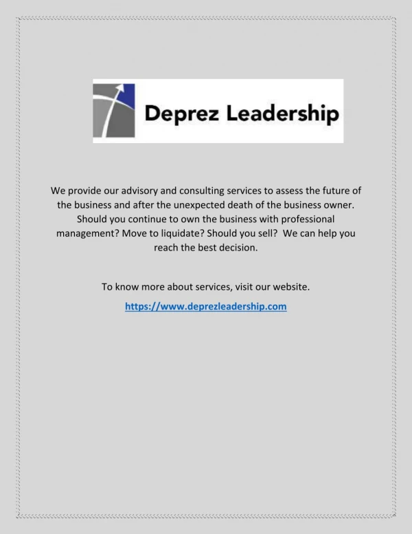 Transition Leadership after a Business Owner's Death - Deprezleadership.com
