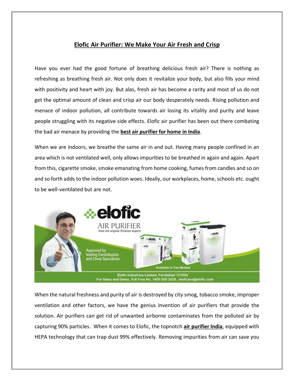 elofic air purifier we make your air fresh