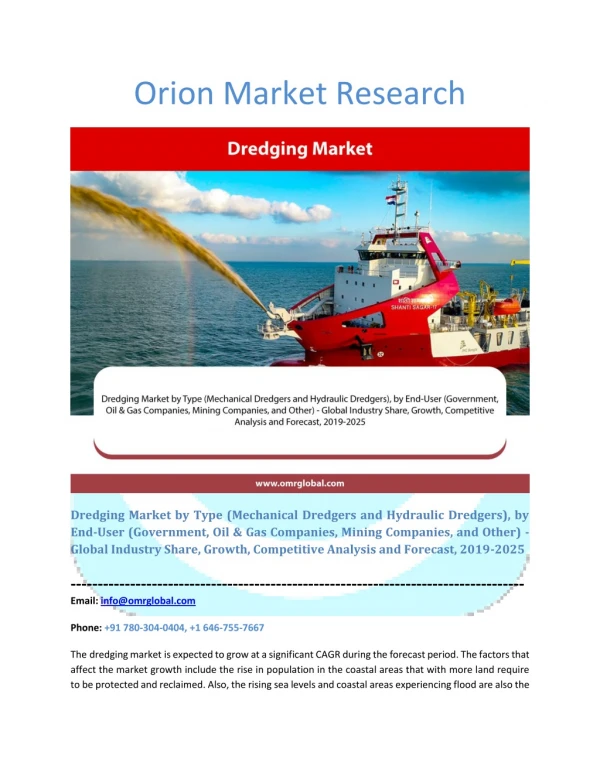 Dredging Market: Global Market Size, Industry Growth, Future Prospects, Opportunities and Forecast 2019-2025