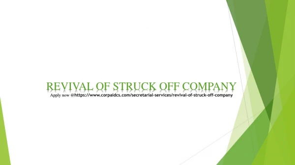Revival of Struck off Company anywhere in India