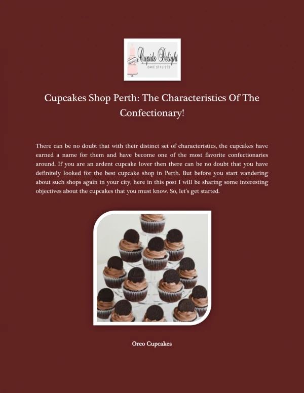 Cupcakes Shop Perth The Characteristics Of The Confectionary!