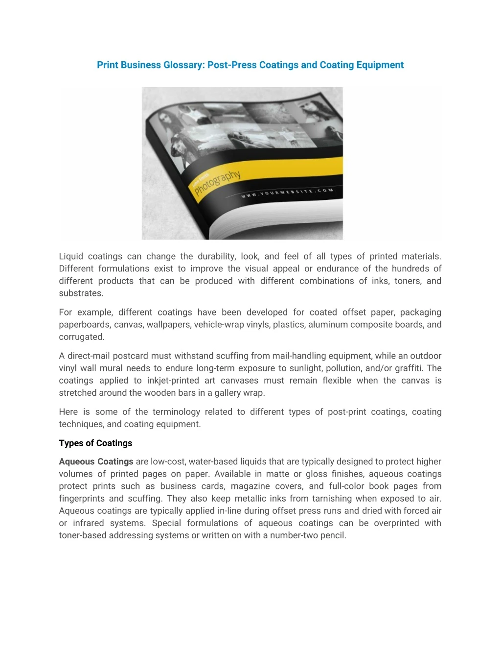 print business glossary post press coatings