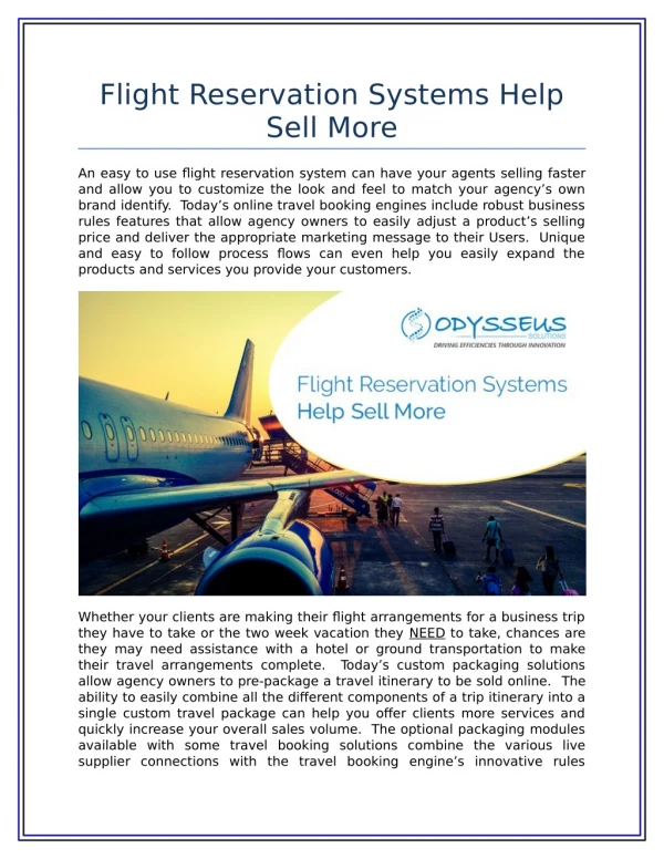 Flight Reservation Systems Help Sell More