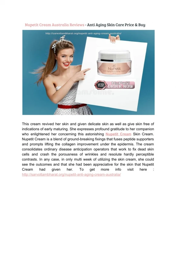 Nupetit Cream Australia Reviews - Anti Aging Skin Care Price & Buy