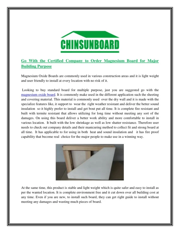 Go With the Certified Company to Order Magnesium Board for Major Building Purpose