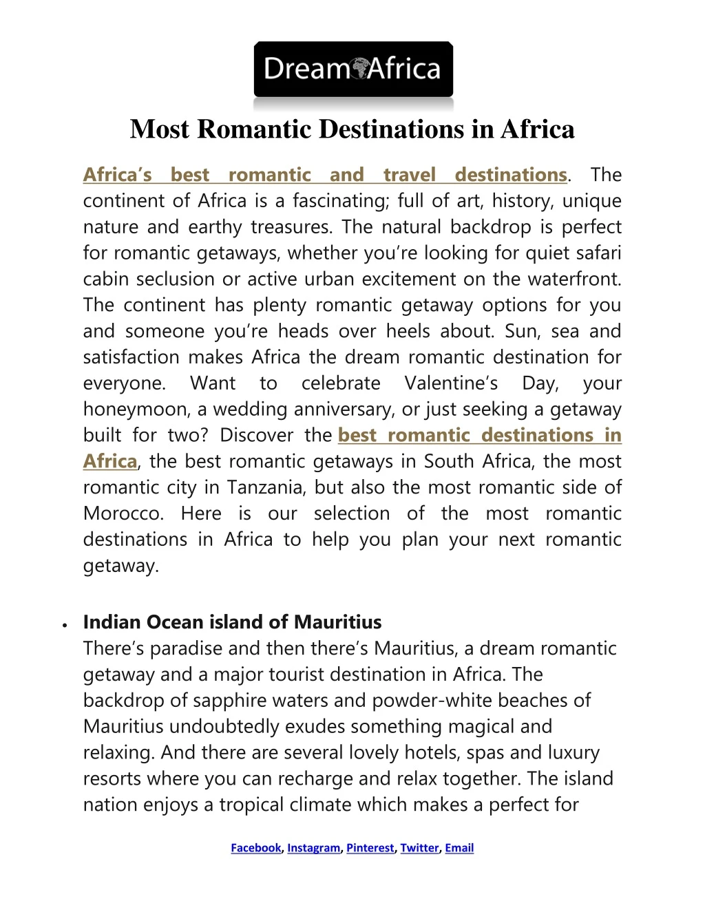 most romantic destinations in africa
