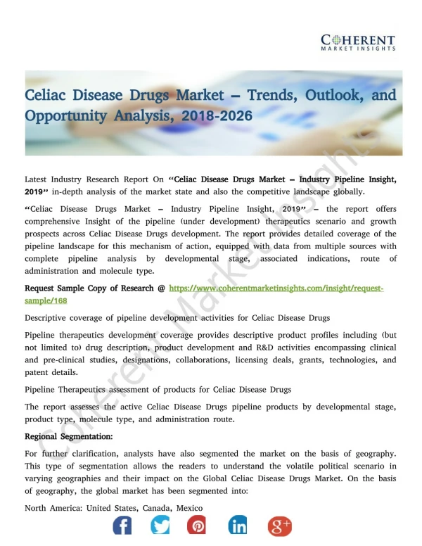 Celiac Disease Drugs Market – Trends, Outlook, and Opportunity Analysis, 2018-2026