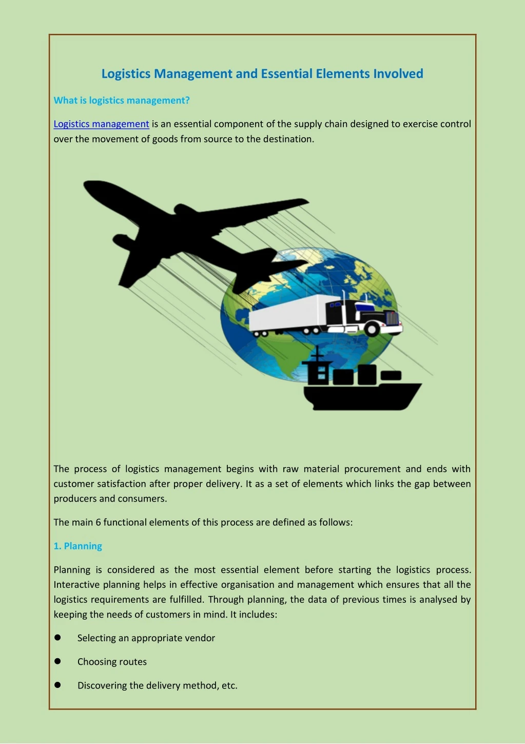 logistics management and essential elements
