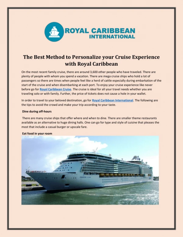 The Best Method to Personalize Your Cruise Experience With Royal Caribbean