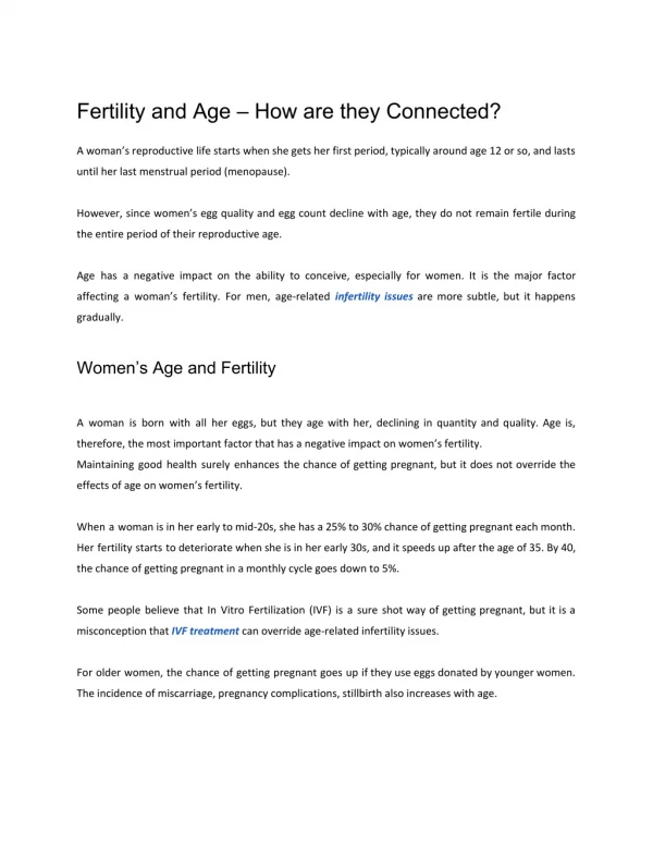 Fertility and Age – How are they Connected?