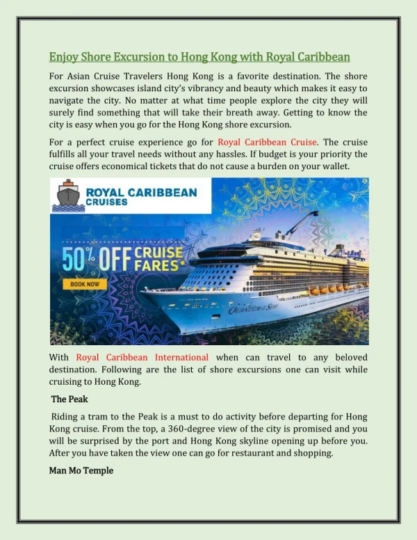 Enjoy Shore Excursion to Hong Kong with Royal Caribbean