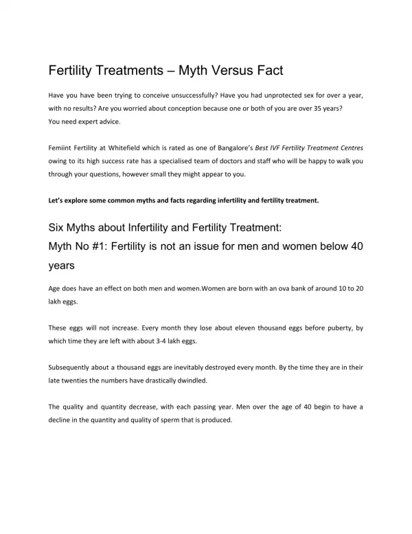Fertility Treatments – Myth Versus Fact
