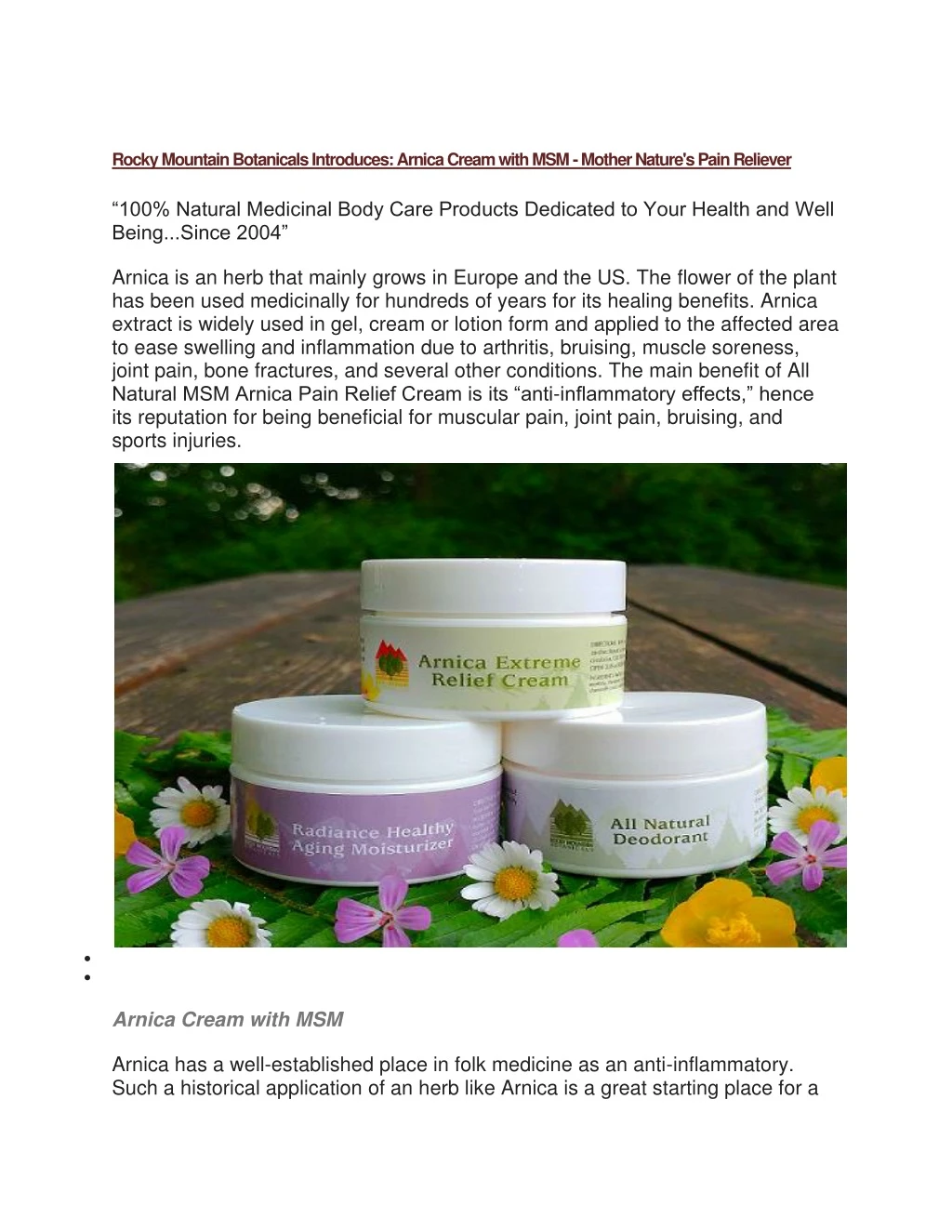 rocky mountain botanicals introduces arnica cream