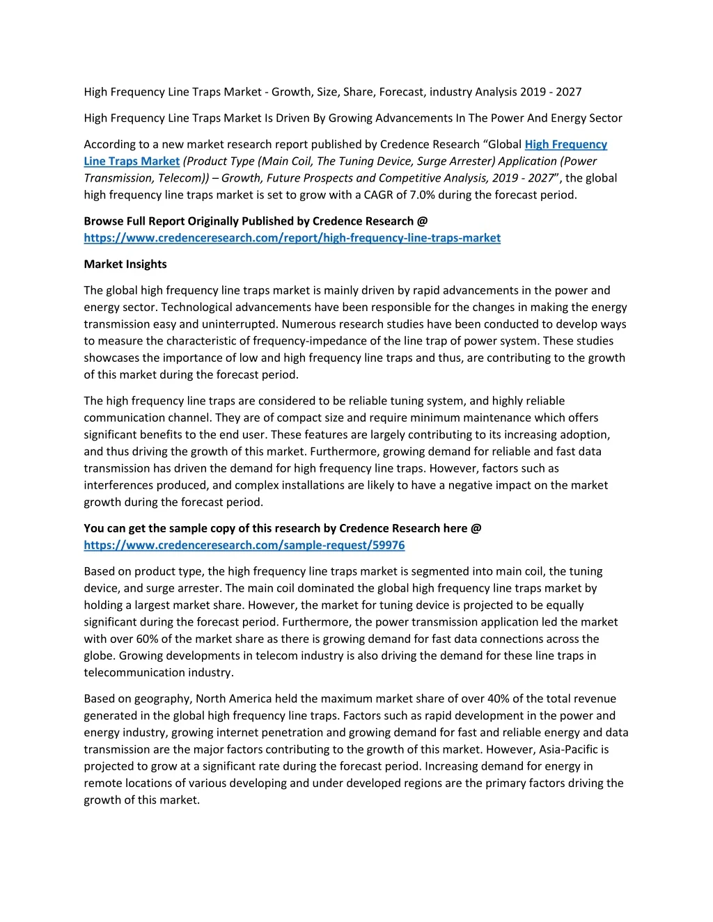 high frequency line traps market growth size