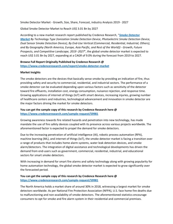 Smoke Detector Market - Growth, Size, Share, Forecast, industry Analysis 2019 - 2027