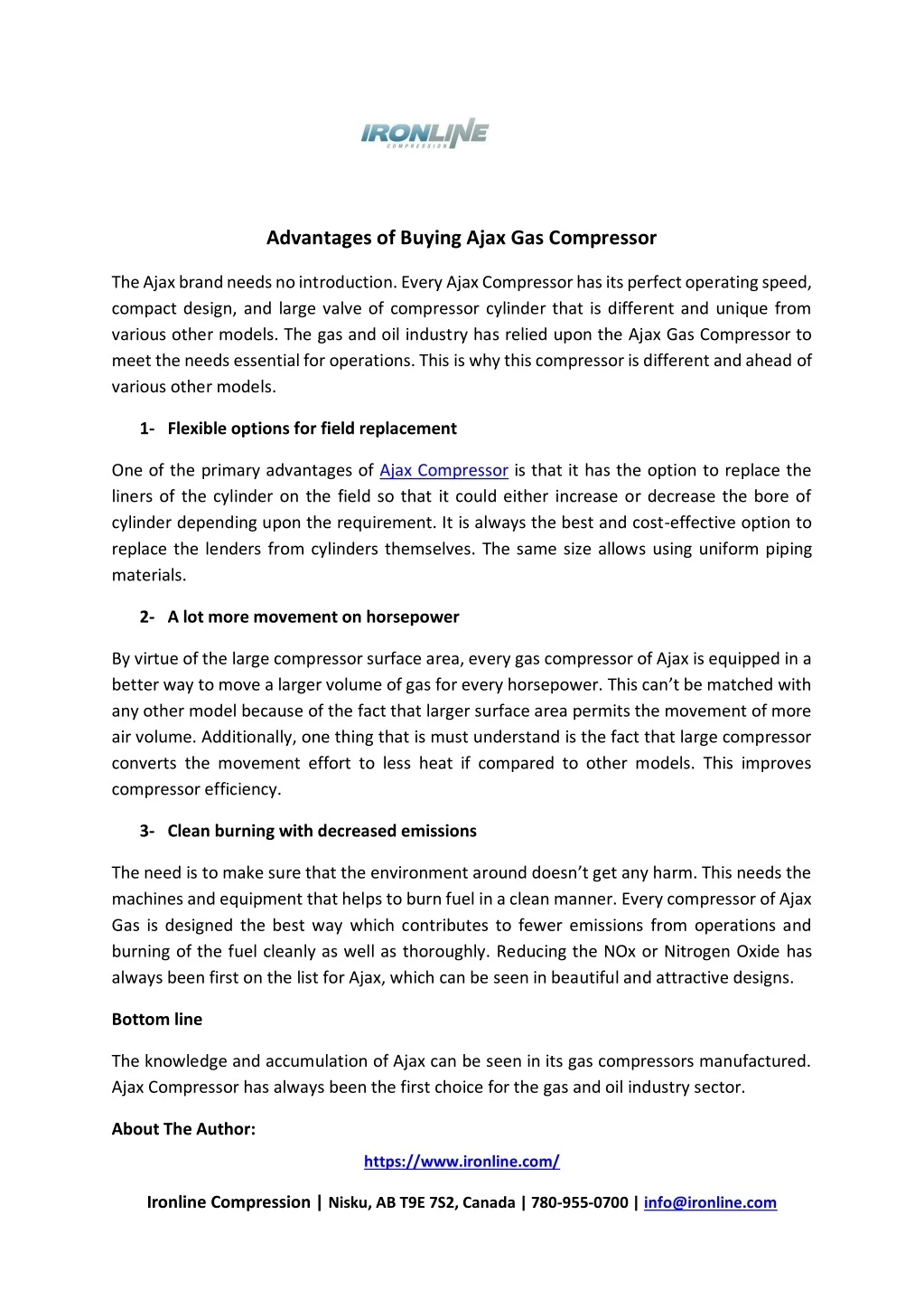 advantages of buying ajax gas compressor
