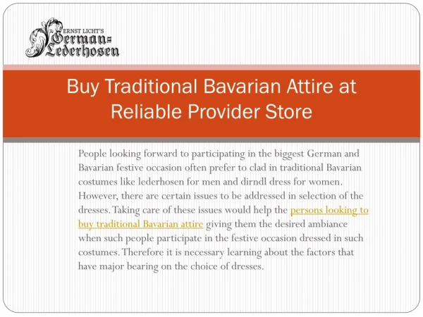 Buy Traditional Bavarian Attire At Reliable Provider Store