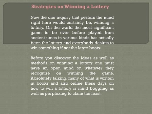 Strategies on Winning a Lottery