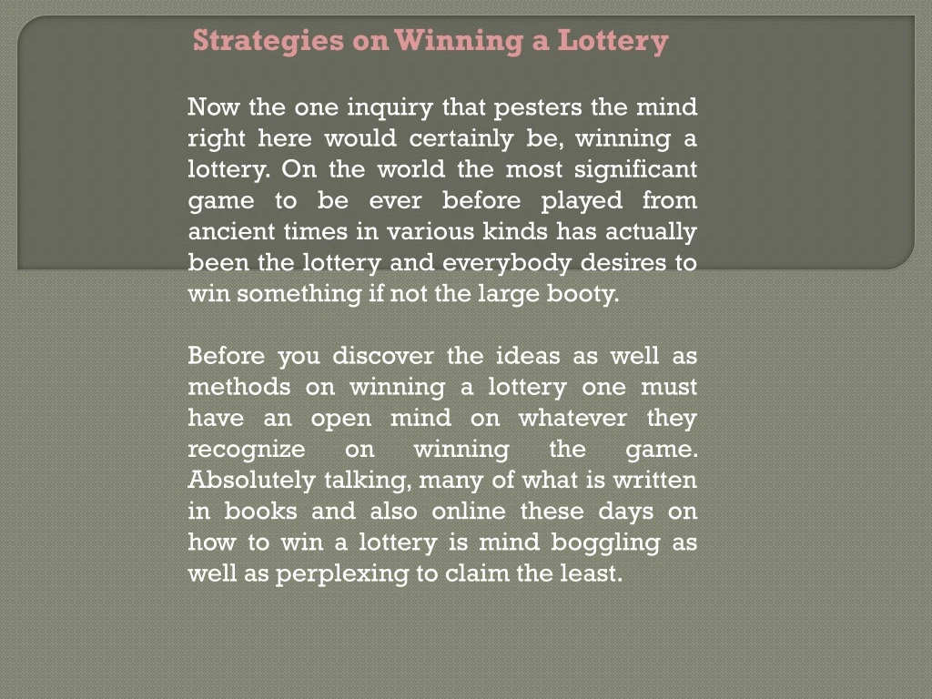 strategies on winning a lottery