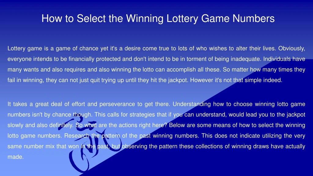 how to select the winning lottery game numbers