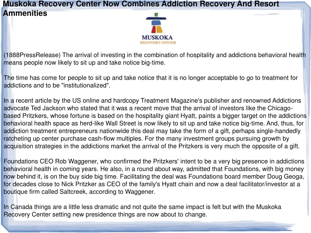 muskoka recovery center now combines addiction