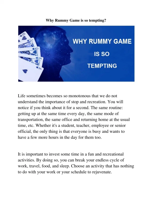 Why rummy game is so tempting? - Play Online Rummy Game on SilkRummy