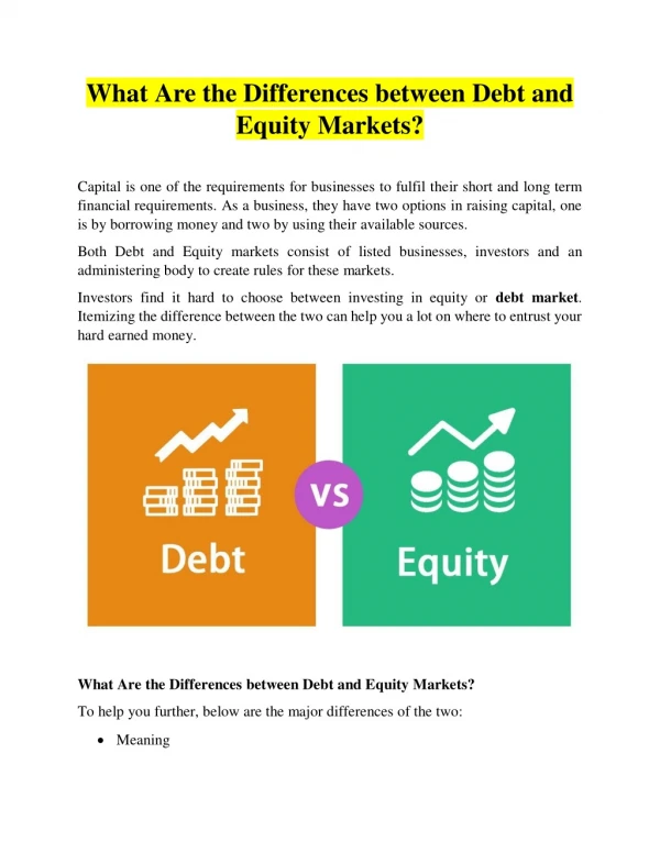 What Are the Differences between Debt and Equity Markets?