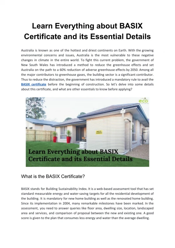 learn everything about basix certificate