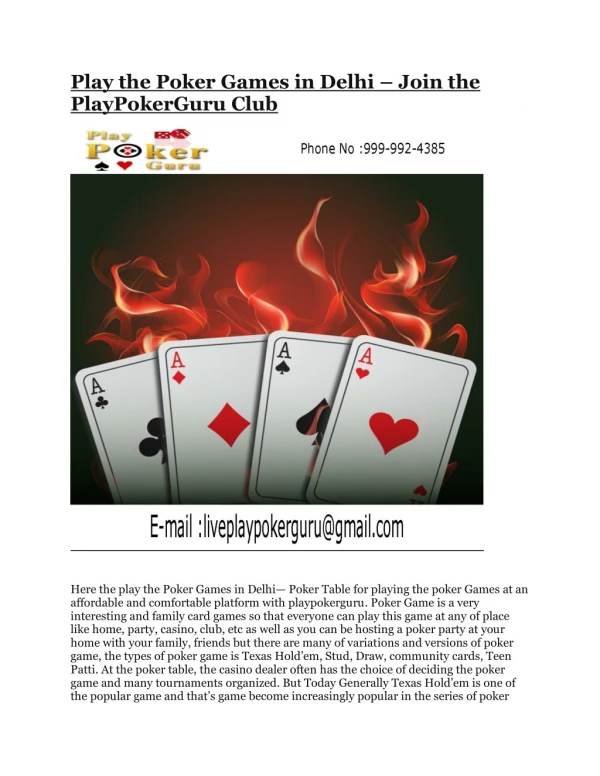 Play the Poker Games in Delhi – Join the PlayPokerGuru Club