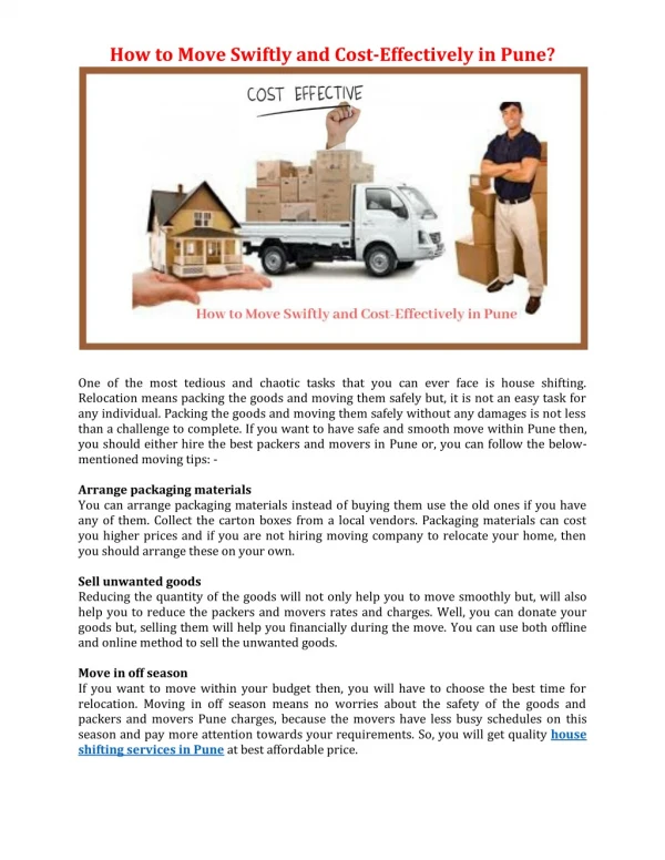 how to move swiftly and cost effectively in pune