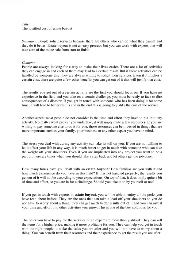 title the justified cost of estate buyout summary