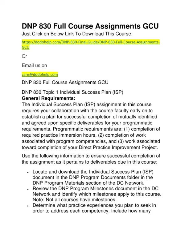 dnp 830 full course assignments gcu just click