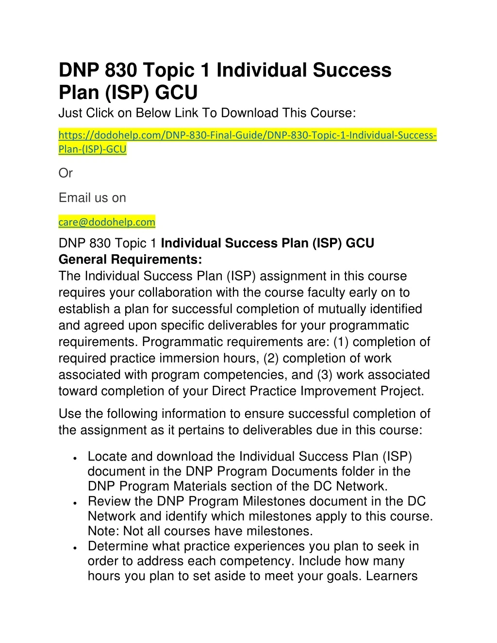 dnp 830 topic 1 individual success plan