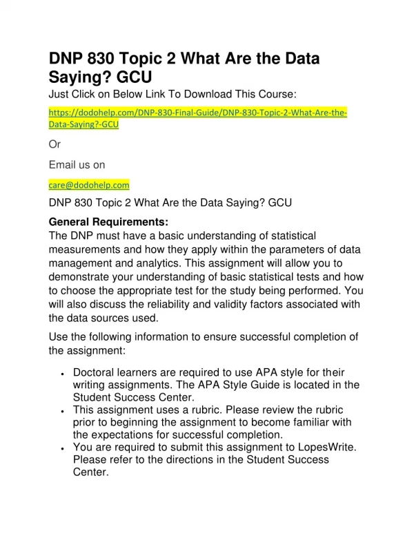 DNP 830 Topic 2 What Are the Data Saying? GCU