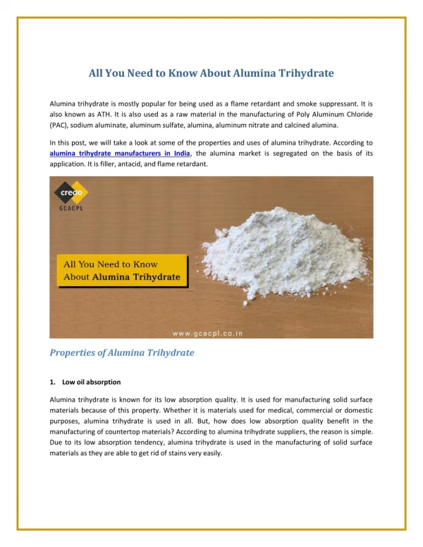 Uses and Properties of Alumina Trihydrate