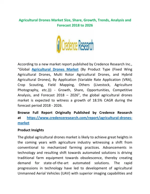 Agricultural drones market size, share, growth, trends, analysis and forecast 2018 to 2026